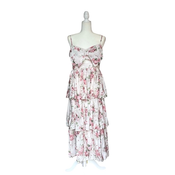 NWT By The River Charming Floral Midi Dress Bow Tiered Cottagecore Easter Deess - Picture 7 of 12